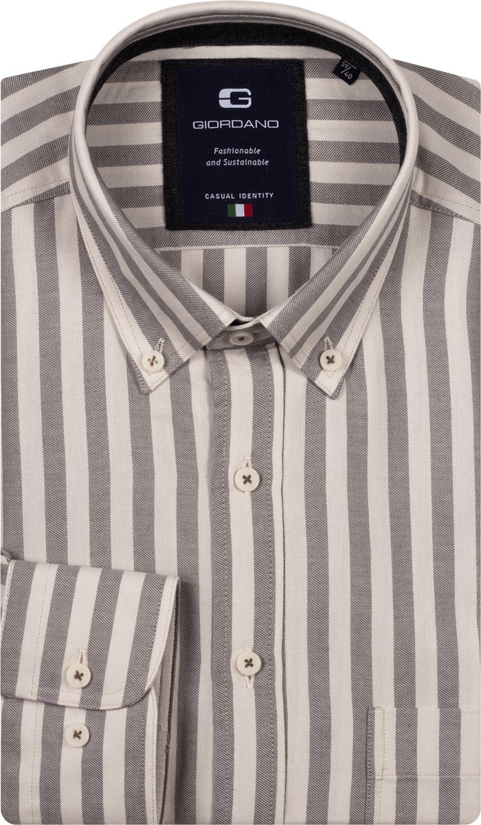 Giordano - Overhemd Grijs Giordano Brando Long Sleeve Button Down Soft Twill Stripe Lange Mouw Overhemd Grijs 527101