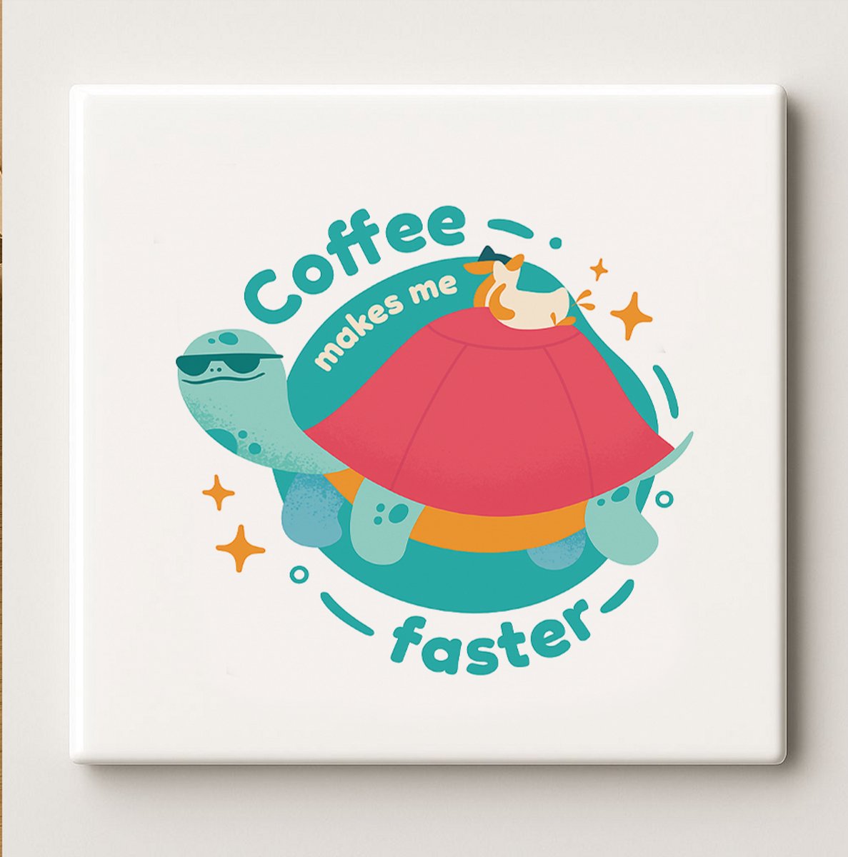 “Coffee Makes Me Faster” Schildpad Tegel – Schattig Grappig Cadeau voor Koffieliefhebbers