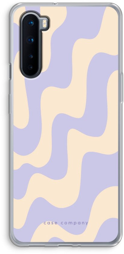 Zacht telefoonhoesje met een lichtpaars en beige golfpatroon.