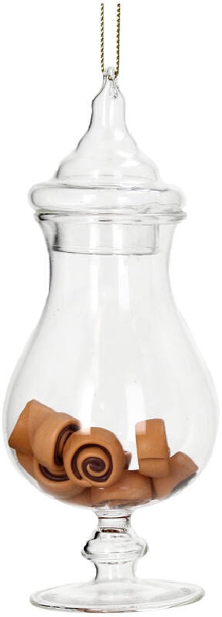 HD Collection glazen kerst ornament kersthanger Kaneelrolpot glas transparant 12.7 cm uit de collectie The Christmas Bakery - de Kerst Bakkerij