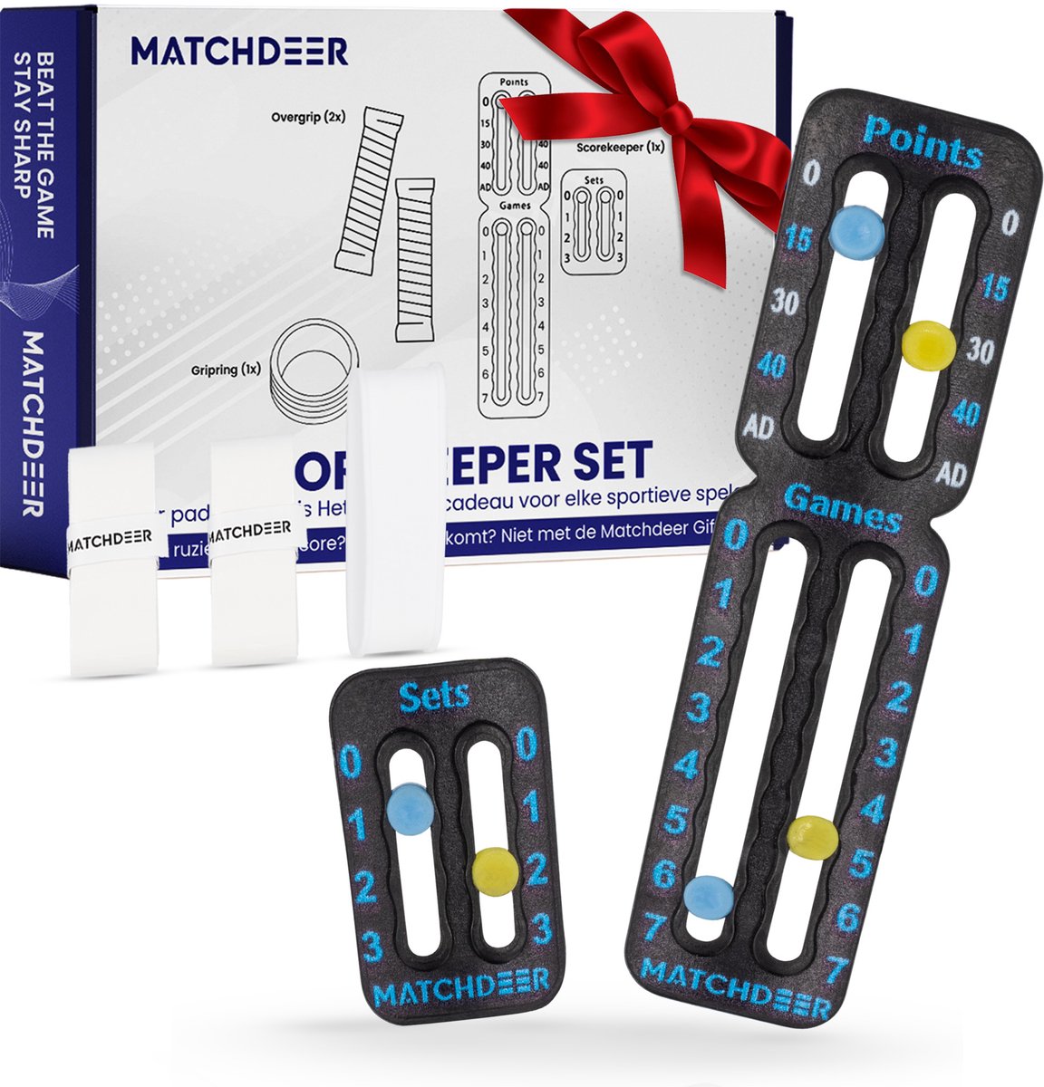 MATCHDEER Scorekeeper Set - Sportief Cadeau - Padel & Tennis - 1 Scorekeeper, 2 Overgripjes en 1 Gripring - Padel Racket - Padel Ballen - Vergeet nooit meer de score!