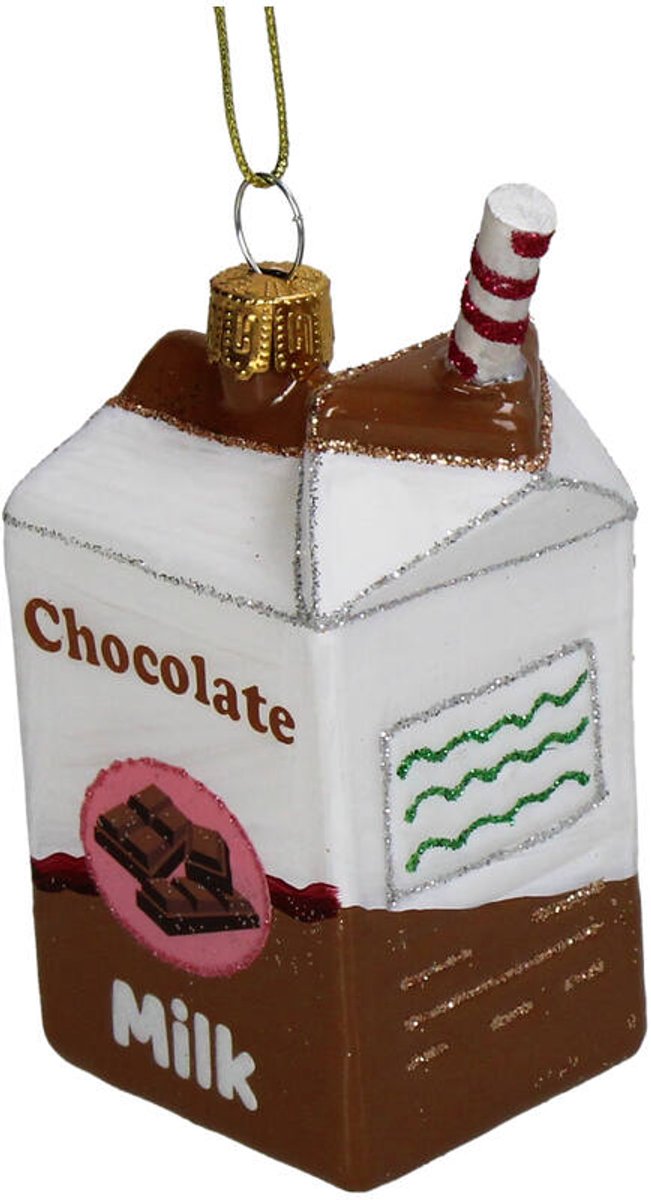 HD Collection glazen kerst ornament kersthanger pak chocolademelk 10.2 cm uit de collectie The Christmas Bakery - de Kerst Bakkerij
