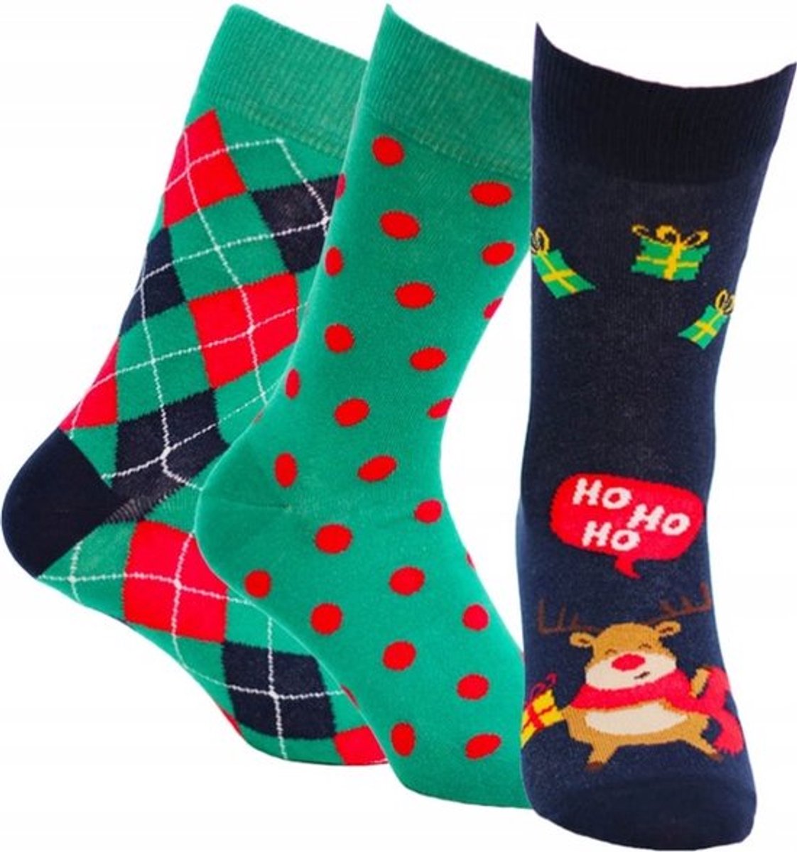 Wola Kerstsokken Dames & Heren – Set van 3 Paar – Groen/Donkerblauw – Maat 42 / 44 cm - Kerstcadeau