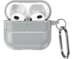 Telestore - Hoesje geschikte voor AirPods Pro 3 - TPU carbon zwart hoesje Beschermhoes - Shockproof AirPods Pro 3 Cover - AirPods Pro 3 Hoesje - Geschikt voor Apple Airpods Pro 3 - grijs - carbon TPU cover