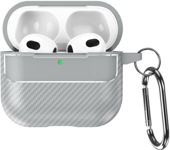 Telestore - Hoesje geschikte voor AirPods Pro 3 - TPU carbon zwart hoesje Beschermhoes - Shockproof AirPods Pro 3 Cover - AirPods Pro 3 Hoesje - Geschikt voor Apple Airpods Pro 3 - grijs - carbon TPU cover