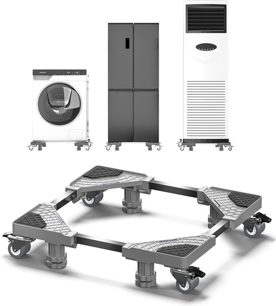 Ronlap Verstelbare wasmachinestandaard met rem, meubelrol voor zware lasten zoals wasmachine, droger, koelkast tot 300 kg, lengte 44,5-72 cm, grijs
