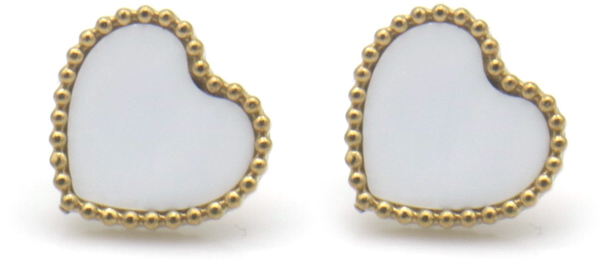 Oorbellen - RVS - hartjes - parelmoer - 1x1.2cm - dames - subtiel - stijlvol - cadeau - sieraden – valentijn – cadeau