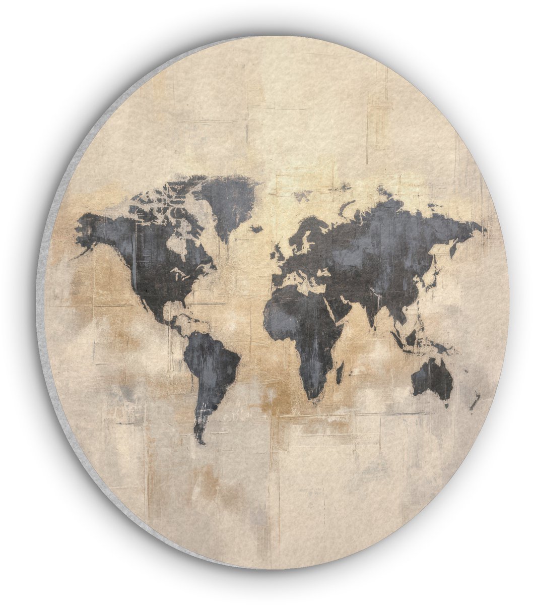 Akoestisch wandpaneel rond 80x80 cm - Vilt schilderij Wereldkaart - Goud - Zwart - Abstract - Ronde akoestische panelen - Geluidsdempende wanddecoratie - Geluidsisolatie wandcirkel - Muurdecoratie geluidspanelen