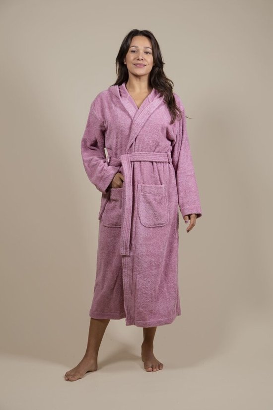 Cozylion Badjas Unisex – Badstof Katoen – Badjas voor Dames & Heren – Met Capuchon en Zakken – Oud Roze