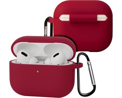 Case - Geschikt voor Apple Airpods Pro 3 - Siliconen Hoes met Clip - Silicone Hoesje Cover - Wijnrood
