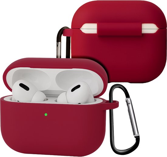 Case - Geschikt voor Apple Airpods Pro 3 - Siliconen Hoes met Clip - Silicone Hoesje Cover - Wijnrood