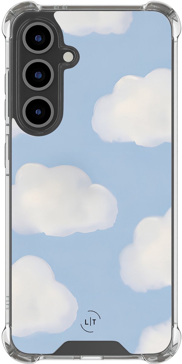 Shockproof hoesje - Geschikt voor Samsung Galaxy S25 FE - Wolken - Extra sterke case - TPU/polycarbonaat - Natuur - Blauw, Transparant