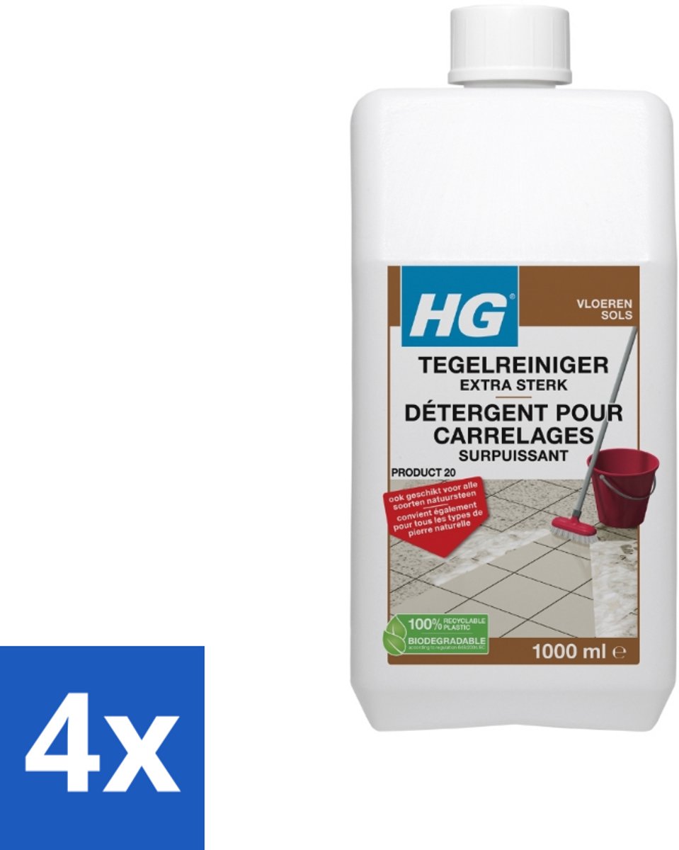 4 x HG Tegelreiniger Extra Sterk 1 liter - Tegelreiniger - Natuursteen Reiniger - Vloerreiniger - Hardnekkige Vervuiling - Kalkverwijderaar