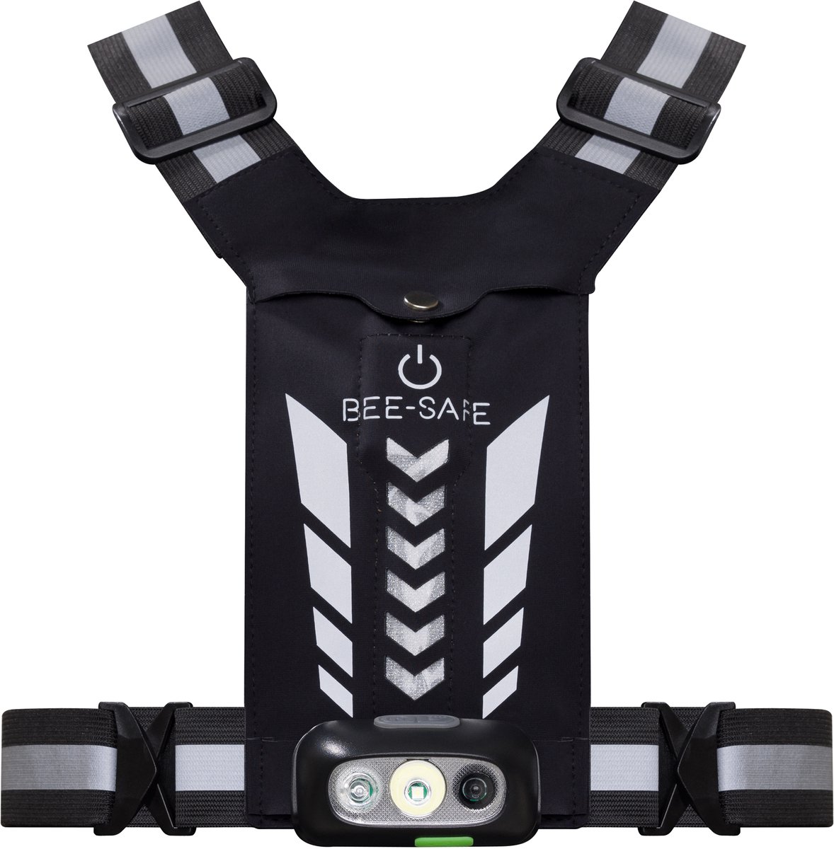 Led Harness - USB Phone pocket Glow - Bee Safe - Silver - Hardloop verlichting - Handig je telefoon meenemen