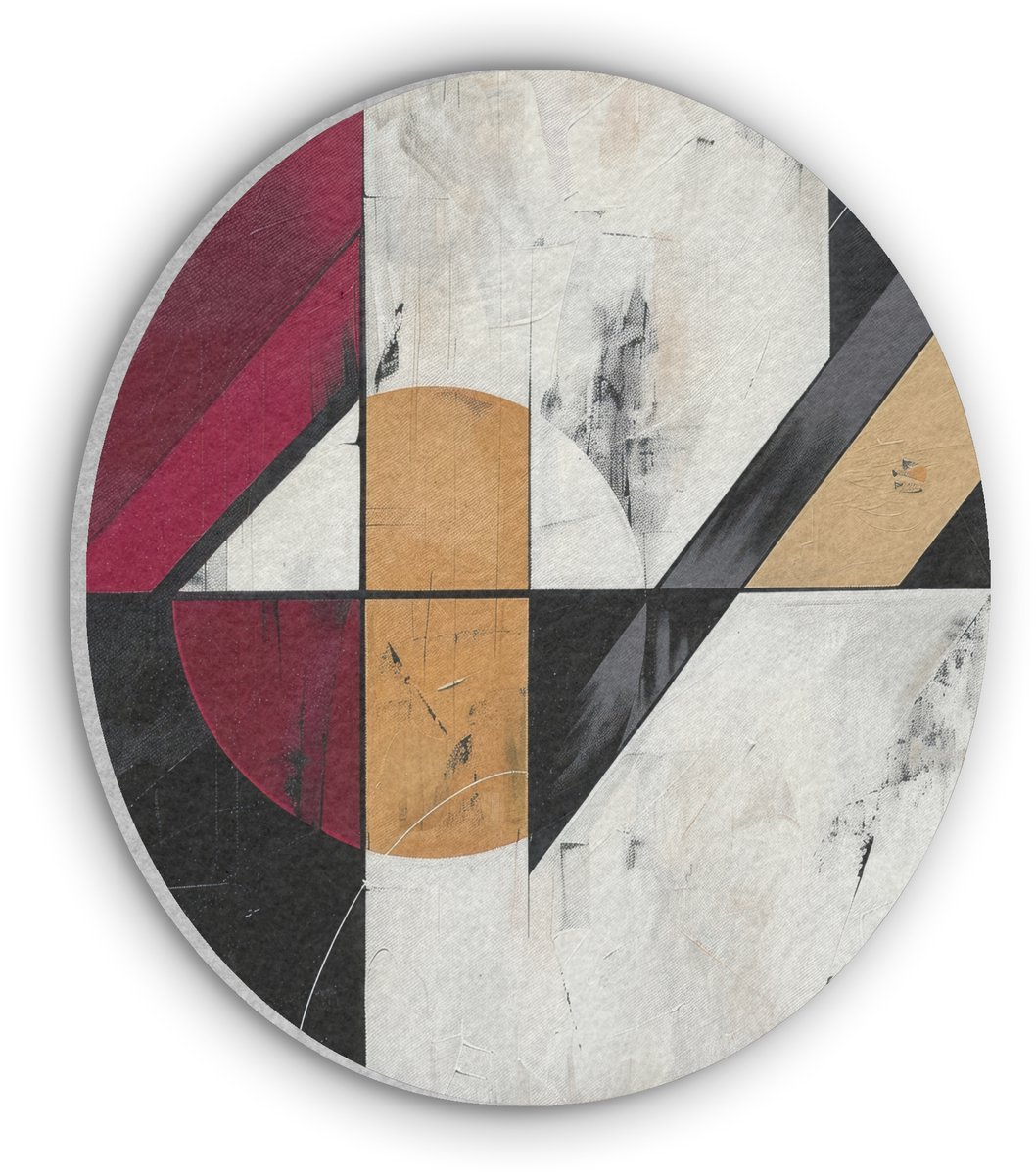 Akoestisch wandpaneel rond 50x50 cm - Vilt schilderij Modern - Abstract - Geometrisch - Rood - Industrieel - Ronde akoestische panelen - Geluidsdempende wanddecoratie - Geluidsisolatie wandcirkel - Muurdecoratie geluidspanelen