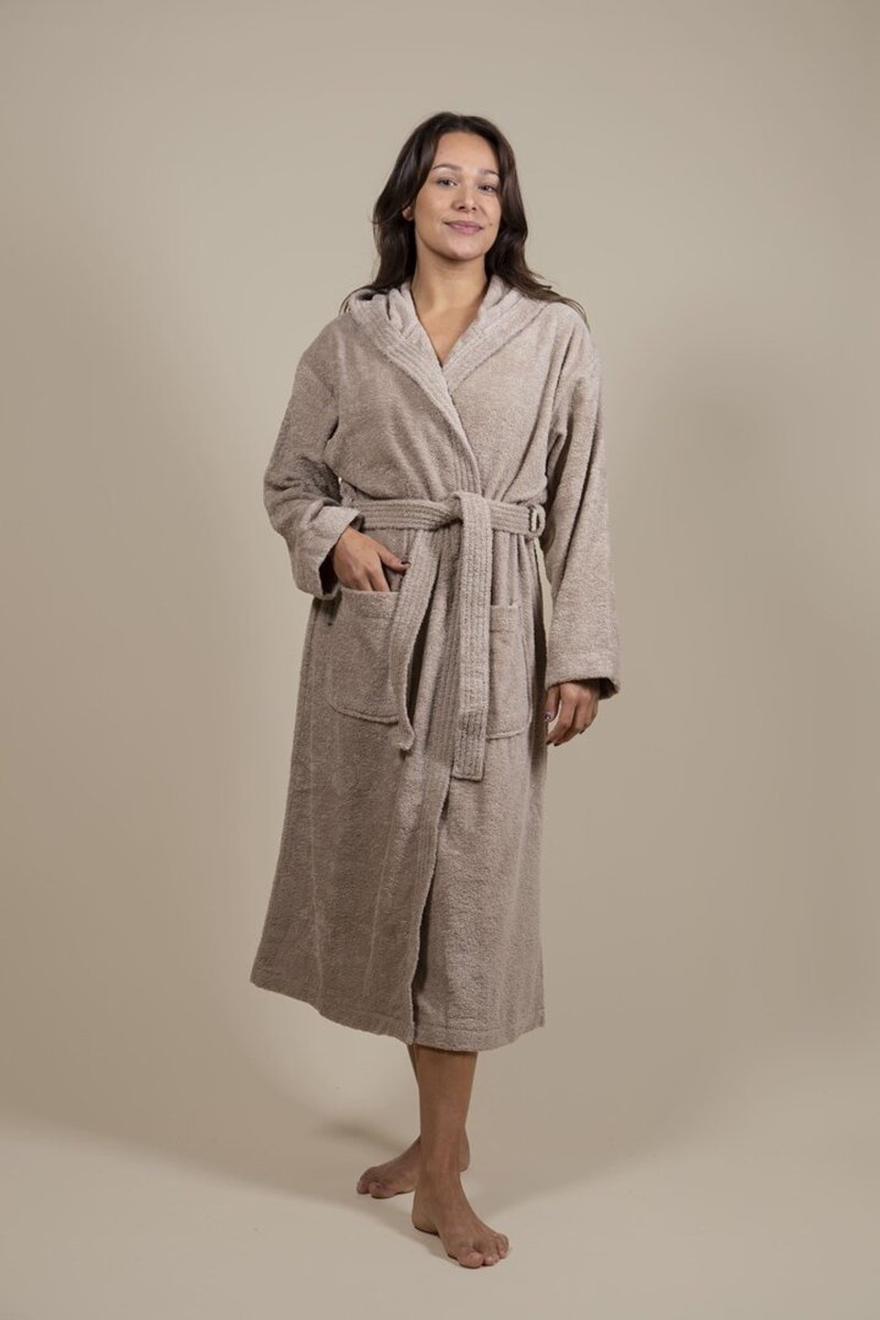 Cozylion Badjas Unisex – Badstof Katoen – Badjas voor Dames & Heren – Met Capuchon en Zakken – Beige Taupe