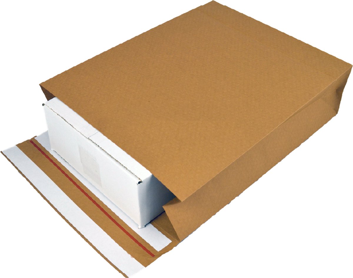 200x Papieren Verzendzakken Kraft Bruin 350 x 450 x 120 mm - Met Retourstrip - Duurzaam - Blokbodem - 100% Recyclebaar - 110 gr/m² - Hersluitbaar - Plasticvrij