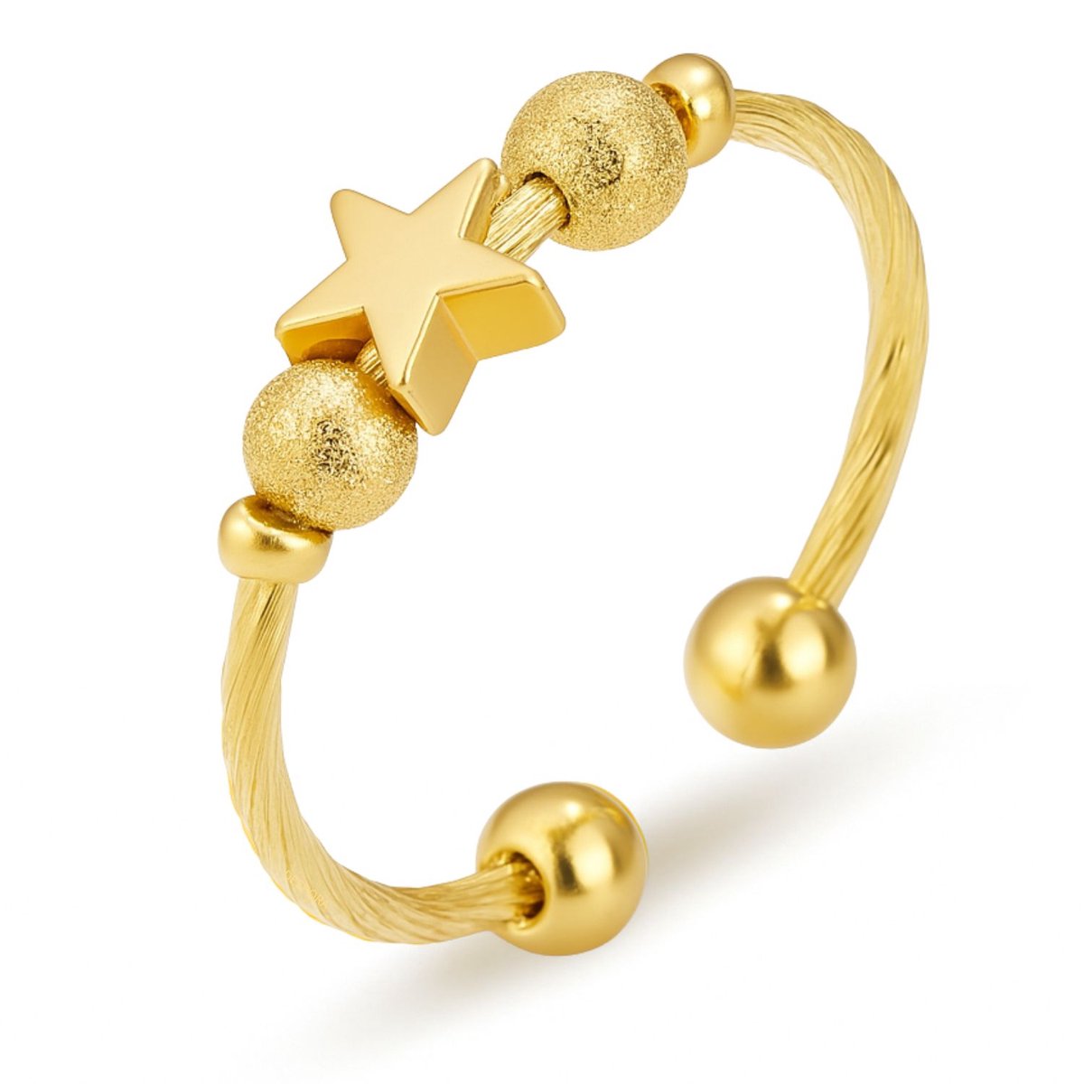 Anxiety Ring - (ster) - Stress Ring - Fidget Ring - Anxiety Ring For Finger - Draaibare Ring Dames - Spinning Ring - Spinner Ring - Goudkleurig RVS