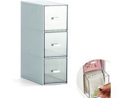 PromoHome Plastic Opbergdoos met 3 Lades - Blauwe Keukenorganizer voor Thee, Koffie, Suiker - Ruimtebesparend Opbergsysteem - Stapelbare Opberglades - Transparante Lades - Countertop Organizer