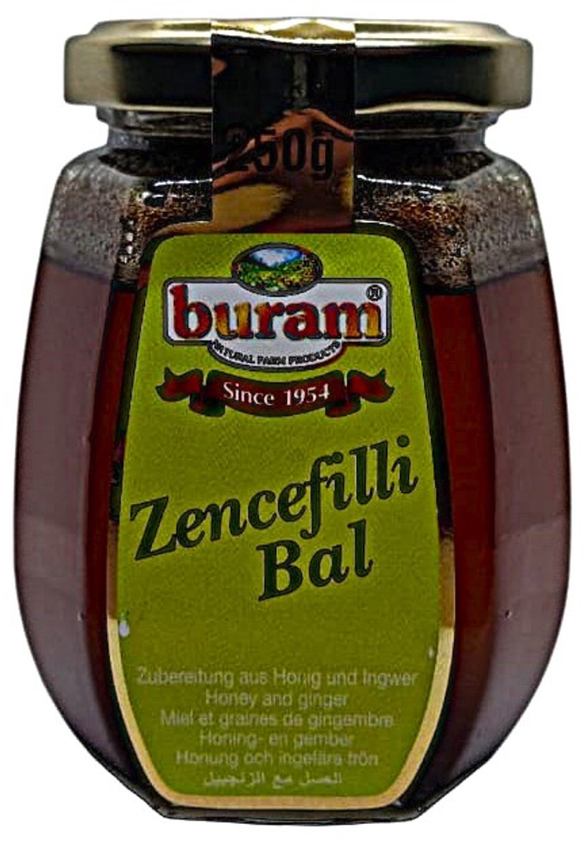 Buram Bloemenhoning met Gember 250 g | 100% Natuurlijk | Immuniteit, Energie & Spijsvertering - Zencefilli Çiçek Balı 250 g | %100 Doğal | Bağışıklık, Enerji & Sindirim - Flower Honey with Ginger 250 g | 100% Natural | Immunity, Energy & Digestion
