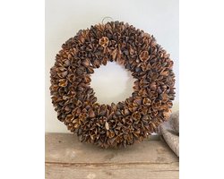 Krans Bakuli beukennootjes Naturel Ø 30 cm - Krans 30 cm Naturel bruin - Landelijk Sober robuust Bylinde