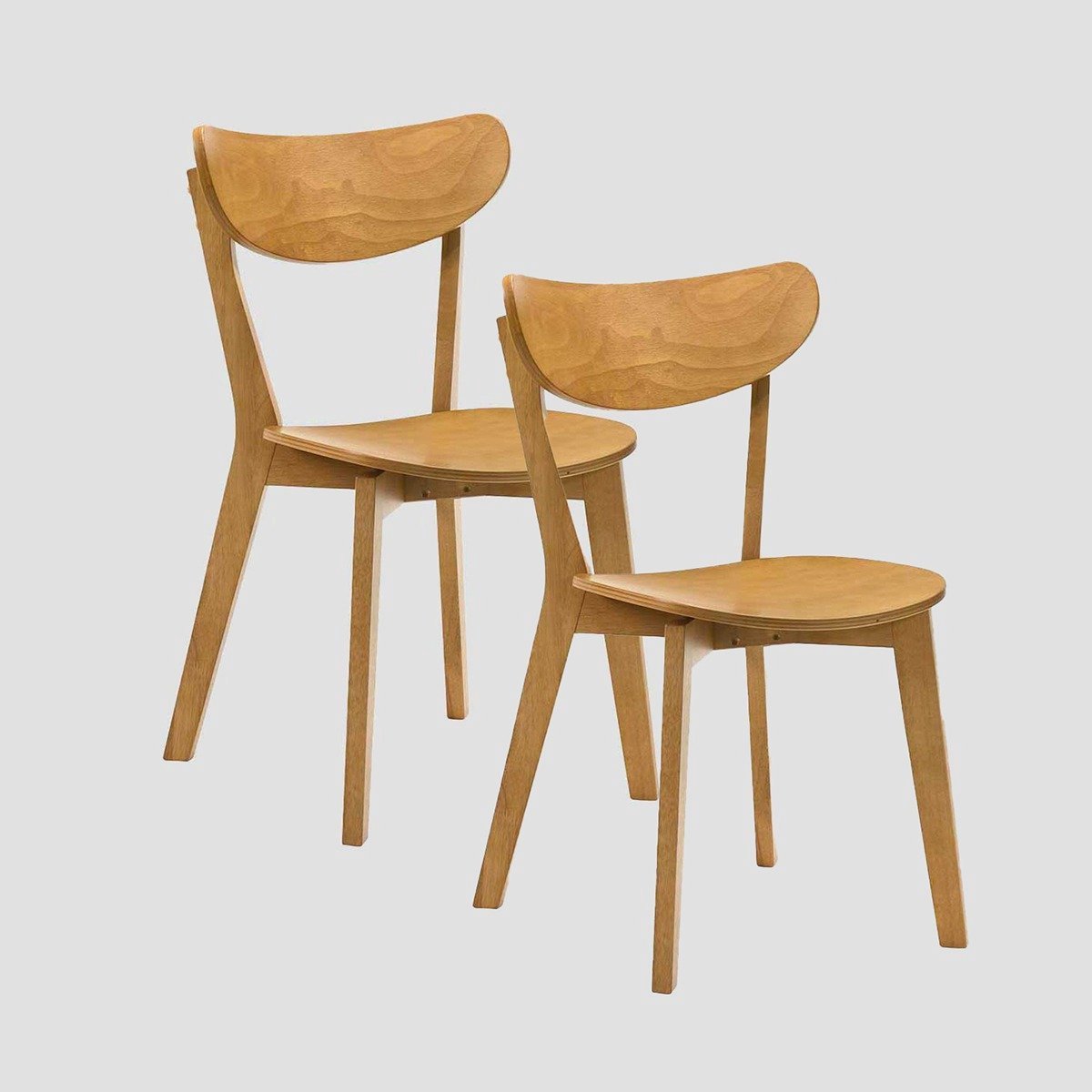 HOMLA - Zestaw 2 Krzeseł - Naturalne Drewno Kauczukowe - 54x46,5x75,5 cm