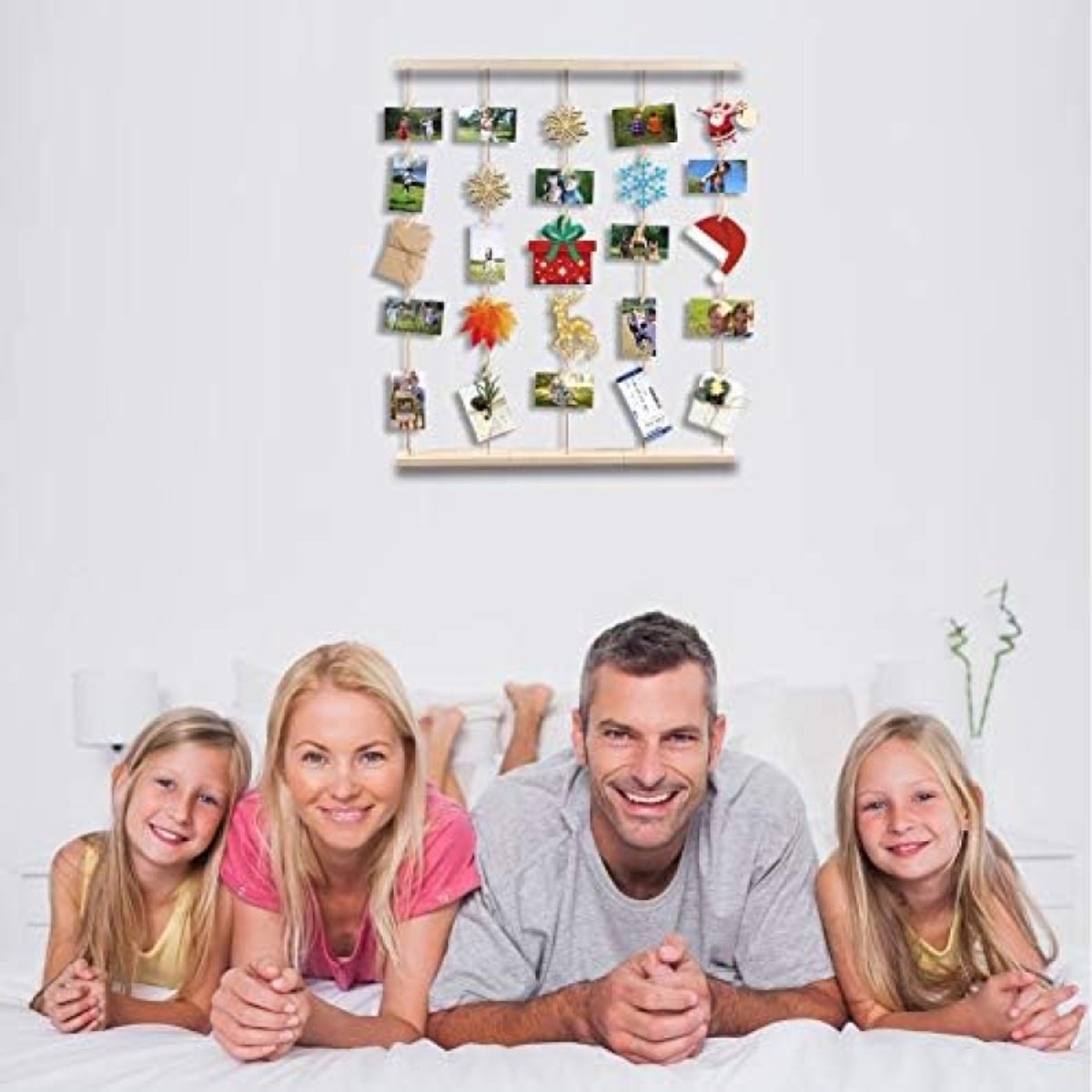 ecooe DIY Fotolijsten Collage, 3M Hangende String Fotolijsten Decoratie met 30 Houten Klemmen en 10 Onzichtbare Nagels,Opknoping Foto Weergave