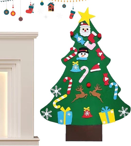 DIY Kerstboom van vilt met kerstversieringen DIY Kerstboom als wanddecoratie Kerstcadeaus Kerstversiering (stijl A) - Kerstman, sneeuwpop, snoepversieringen