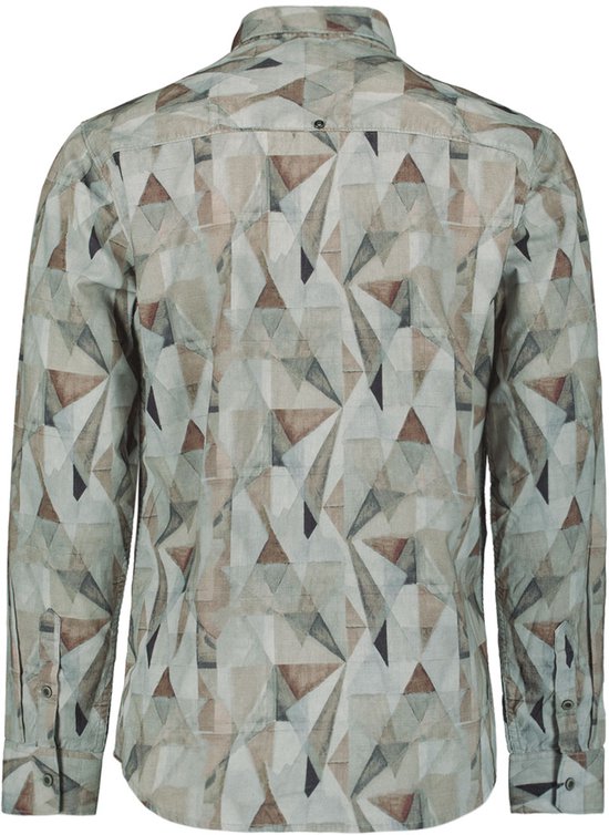 Overhemd met all-over geometrische print in bruin-, grijs- en wittinten op corduroy.