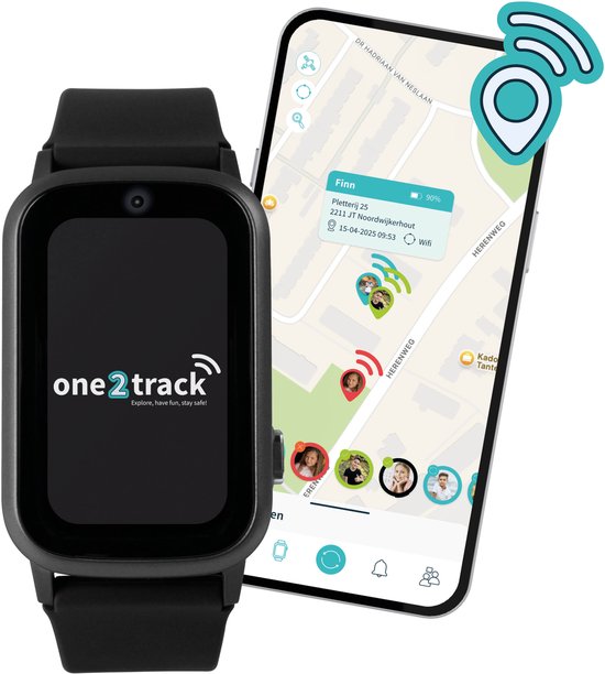 One2track Connect UP zwart | GPS horloge voor kinderen | Bekijk de locatie van je kind. Stel veilige zones in. En videobellen met de leukste smartwatch voor kinderen