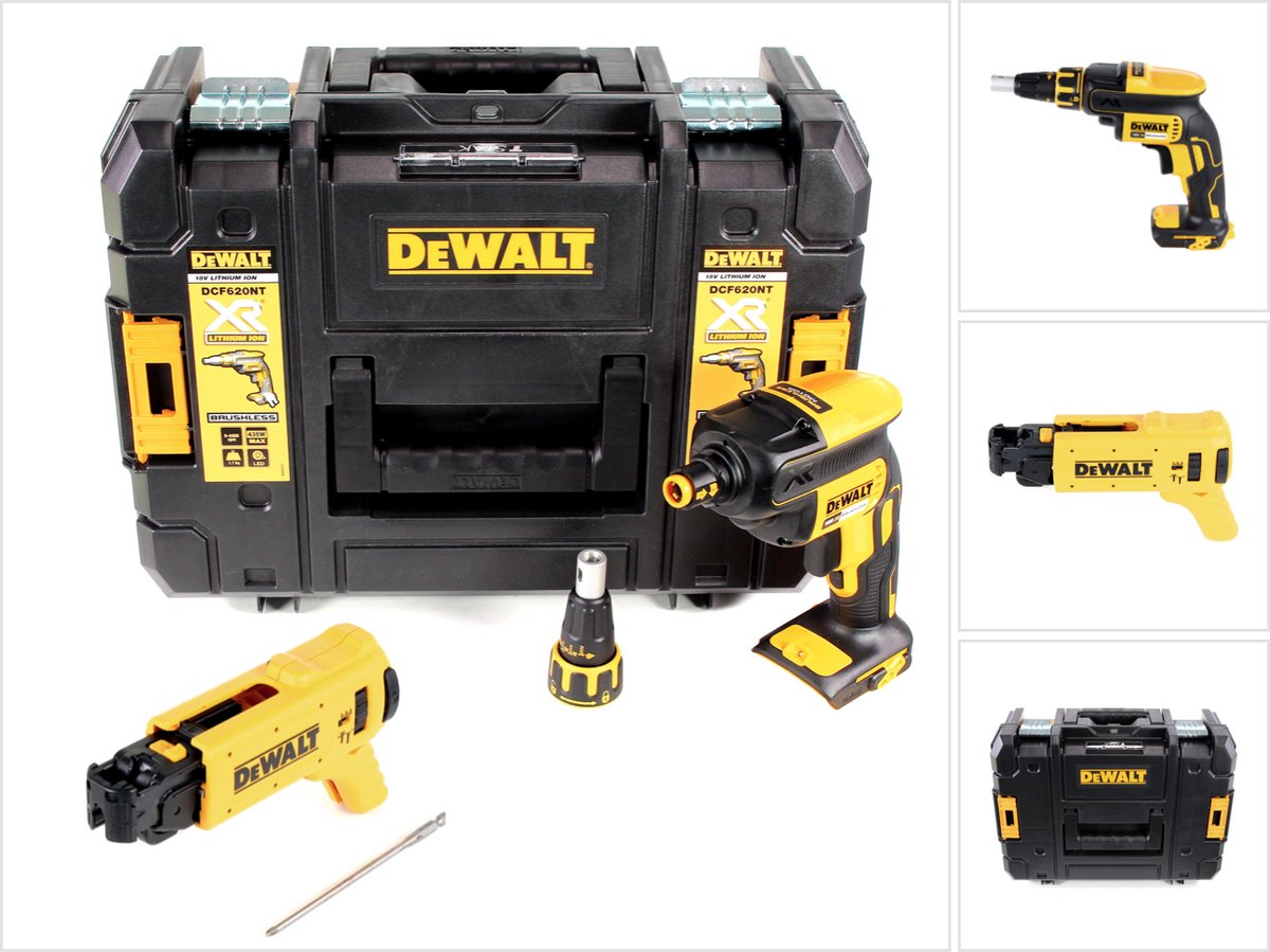 DeWalt DCF 620 NT accu-schroevendraaier voor gipsplaten 18 V 1/4" borstelloos + TSTAK + magazijnopzetstuk - zonder accu, zonder oplader