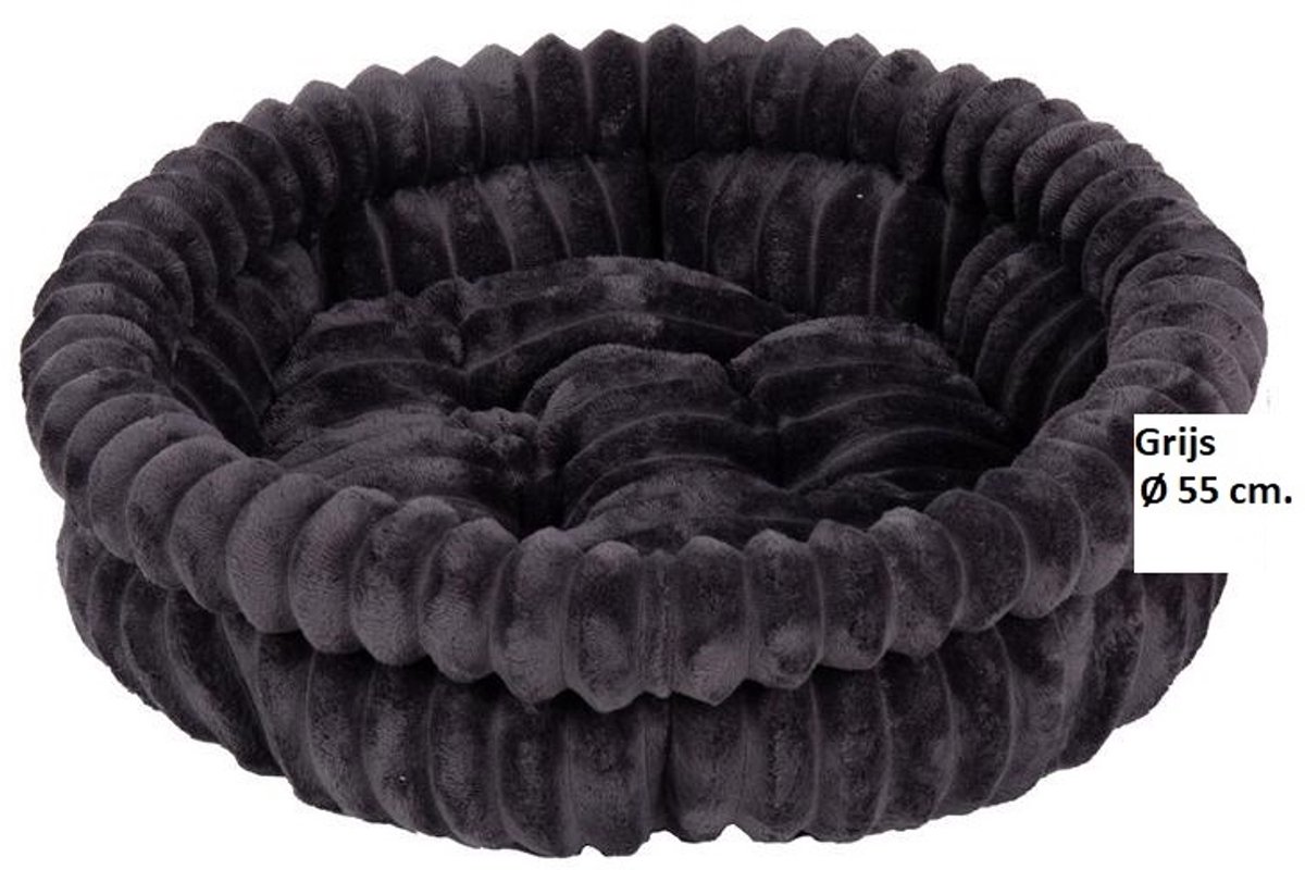 Unit 24-Hondenmand- Ronde hondenmand gemaakt van zachte ribstof-Met anti slip-Doorsnee ca. 55 cm. Grijs