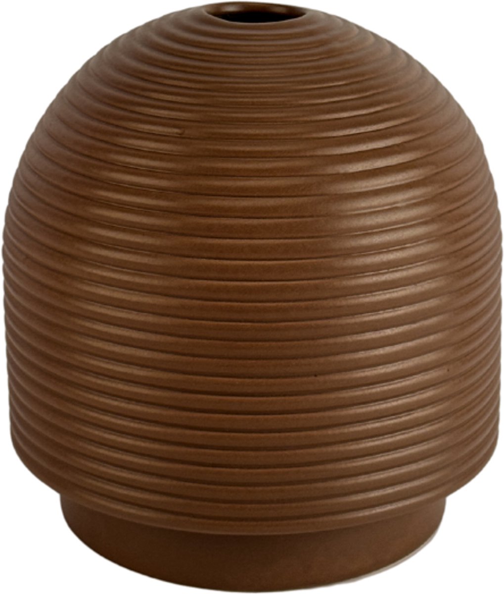 XLBoom Nova Small Mocha - Keramische design vaas (Ø 20 cm) - Verkrijgbaar in Cream & Mocha - Ribbelstructuur geïnspireerd op traditionele coil pottery