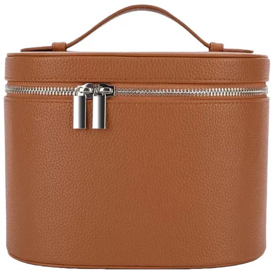 Trousse de toilette, trousse de voyage avec compartiments et poignées, trousse de rangement portable pour cosmétiques, trousse de toilette pour femme, marron (20 x 14 x 15 cm)