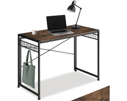 tectake® Inklapbaar bureau - Computerbureau met rastervlakken en 8 haken - Kantoortafel met houten blad - Industrieel design - Zwart metalen frame - Afmeting (LxBxH) 102 x 51 x 77 cm - Donkerbruin