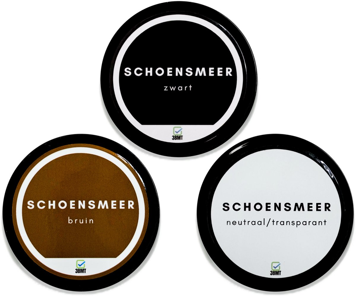 Schoensmeer 3-pack – Zwart, Bruin en Neutraal – Schoenpoets voor Leer – 3 x 50 ml – 3BMT®