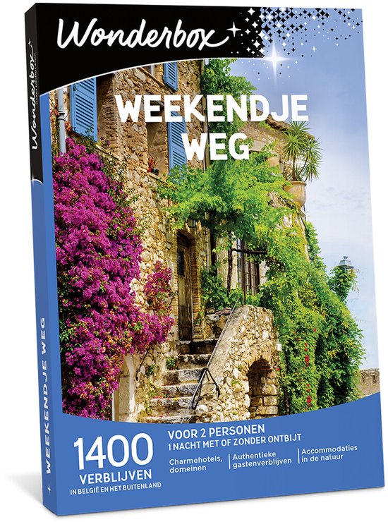 Wonderbox 'Weekendje weg' cadeaubon met een stenen huis begroeid met bloemen en groen.