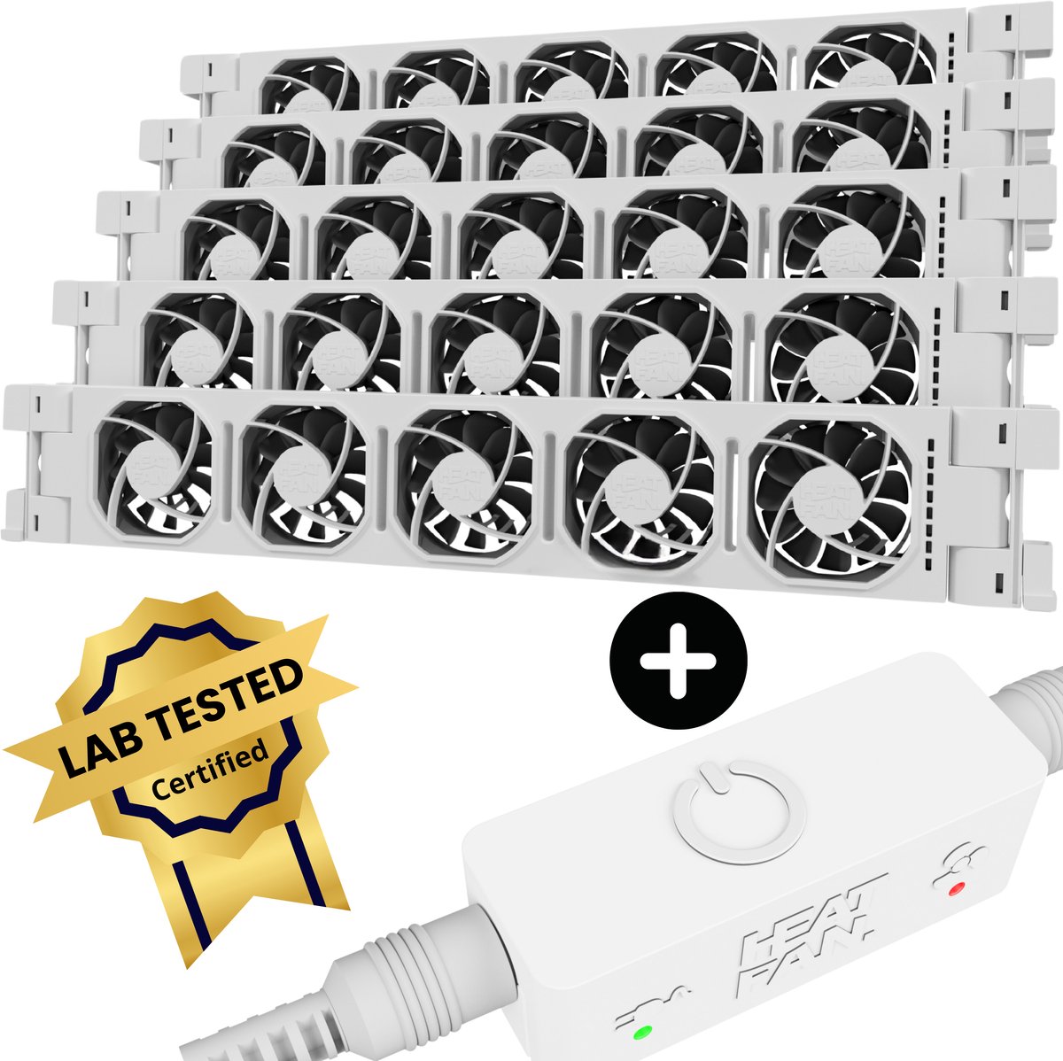 Heatfan 5 Cinco set - Radiator Ventilator met Touch Sensor - Universele Maat - Zonder Geluid - Geschikt voor radiator 310+cm - Wit