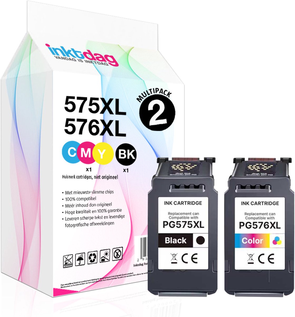 Inktdag Compatibel Canon 575 576 Inktcartridge XL canon 575/576 inkt – Geschikt voor Canon Pixma TR4750i, TR4751i, TS3550i, TS3551i – Hoge Capaciteit