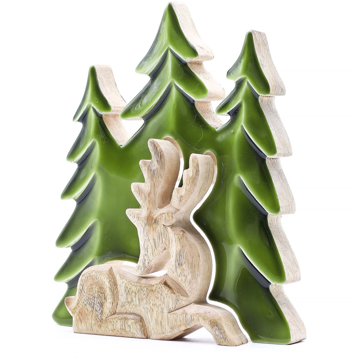 Verdwaald in het bos - Hert in het bos 3D houten decoratie - 23x20cm - Decoratie Herfst - Winter - Kerst