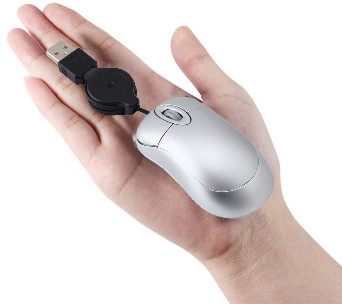 Mini intrekbare USB optische scrollwielmuis bedraad geschikt voor pc voor laptops zilver