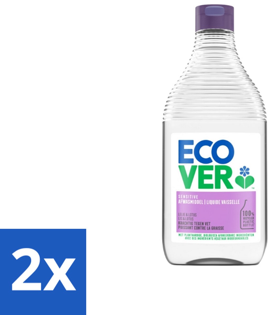 2 x Ecover - Afwasmiddel - Lelie & Lotus - 450 ml - Afwasmiddel - Biologisch Afbreekbaar - Plantaardige Reiniging - Lelie Geur - Lotus Geur