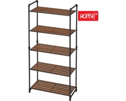 Hoppa! Magazijnstelling - Opbergrek, stellingkast, werkplaatskast, 63.8x30x129.5 (BxDxH), belastbaar tot 875 kg (175 kg per plank), 5 verstelbare legplanken, metalen legplank, legplank zonder bouten, zwaar rek, kelderrek voor zwaar gebruik - Zwart