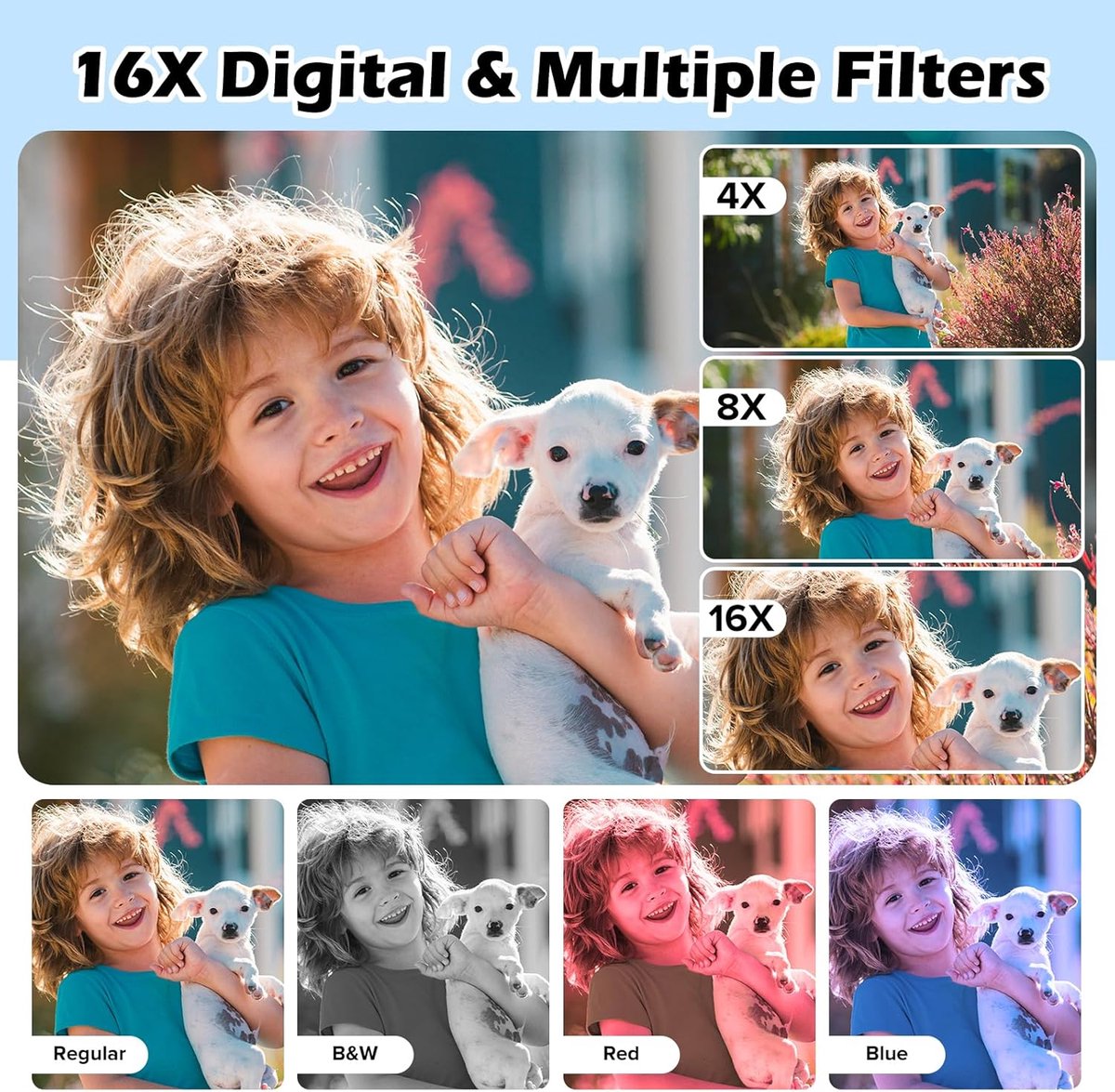 Digitale camera - Autofocus 4K Vlogging-camera met SD-kaart, 64MP draagbare compacte point-and-shoot digitale camera voor tieners en volwassenen met 16x zoom, anti-shake, 2 batterijen (wit) thumbnail 5