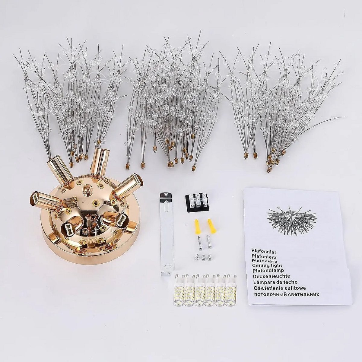 WUZUPS Kristallen kroonluchter semi-inbouw plafondlamp moderne verlichtingsarmatuur voor slaapkamer hal bar keuken badkamer, H 19,3 cm B 25 cm, goud, G9 fitting