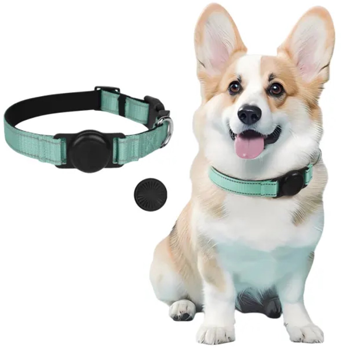 Pawello Reflecterende Hondenhalsband met AirTag-houder, Verstelbaar & Comfortabel, Waterafstotend – Green – Maat L (40–60 cm)