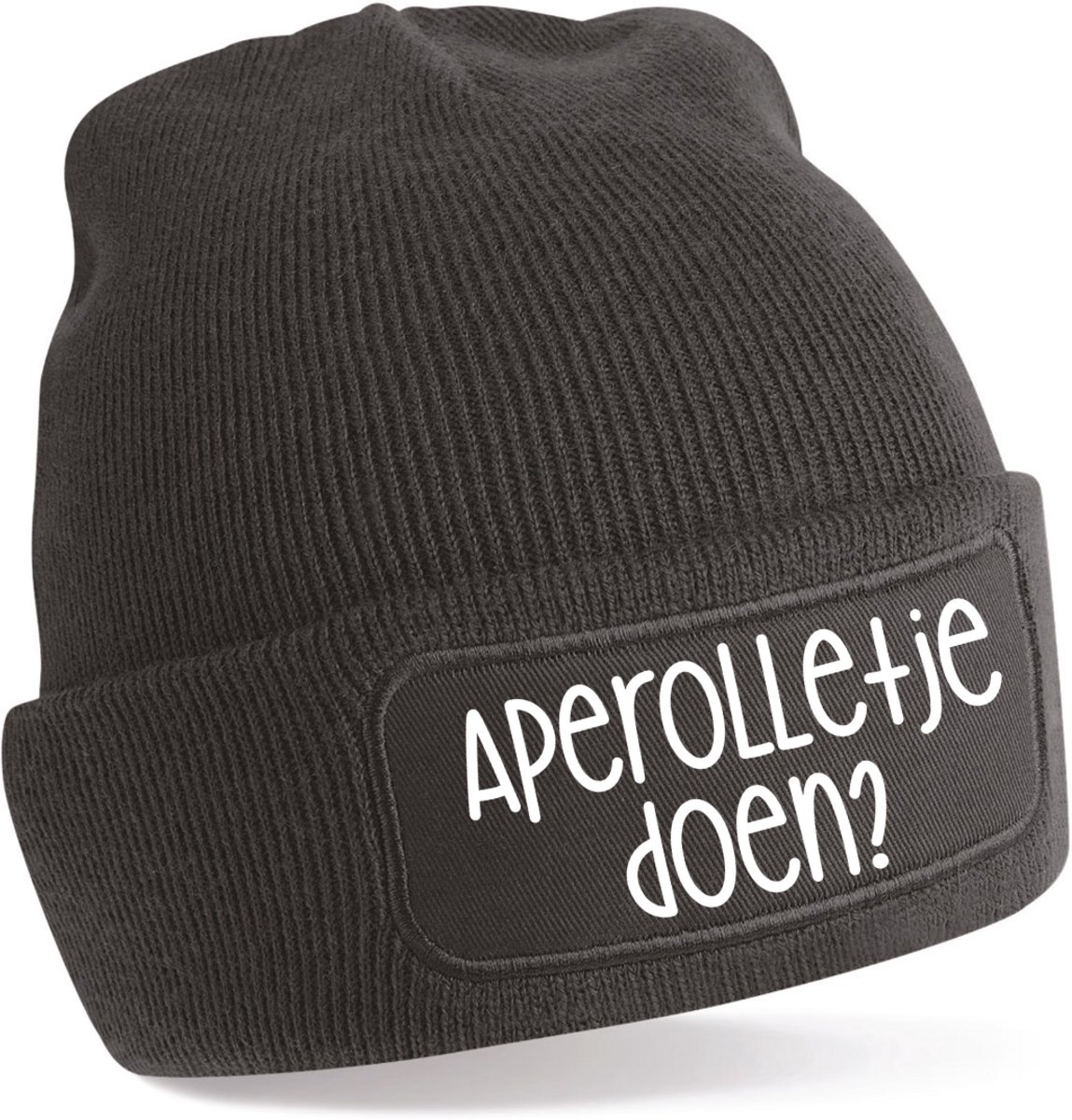 Beanie-Aperolletje doen?-kado-wintermuts-grappig-zwart-wit-skimuts