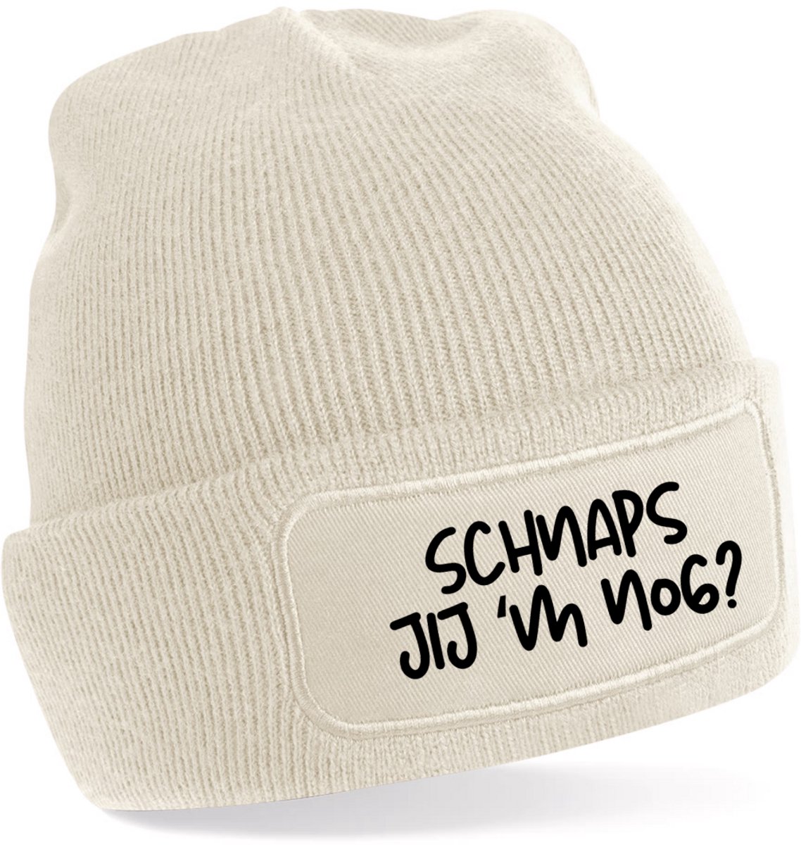Beanie-Schnaps jij 'm nog?-kado-wintermuts-grappig-almond-zwart-skimuts