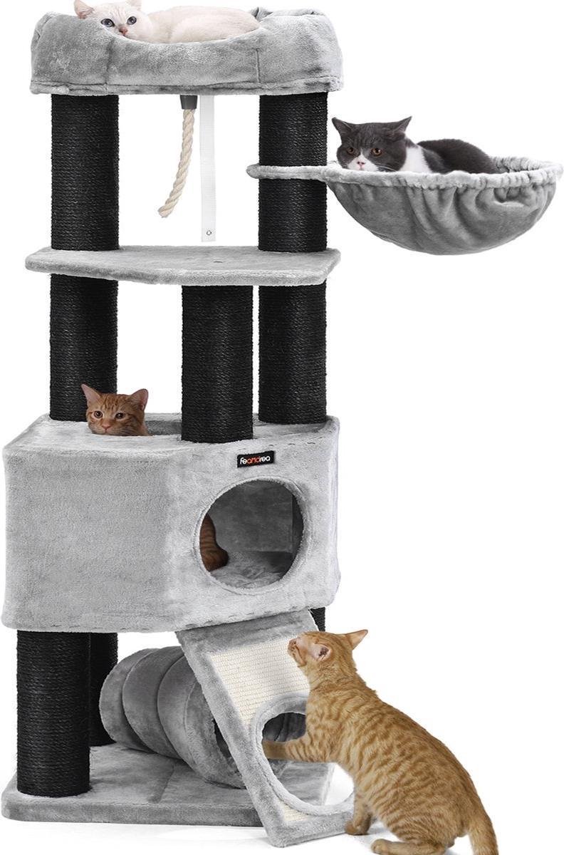 Fubzz Kattenboom XL - Luxe Kattenhuis - Krabpaal Voor Grote Katten - Extra Stevig En Stabiel - Inclusief Hangmat En Speeltunnel
