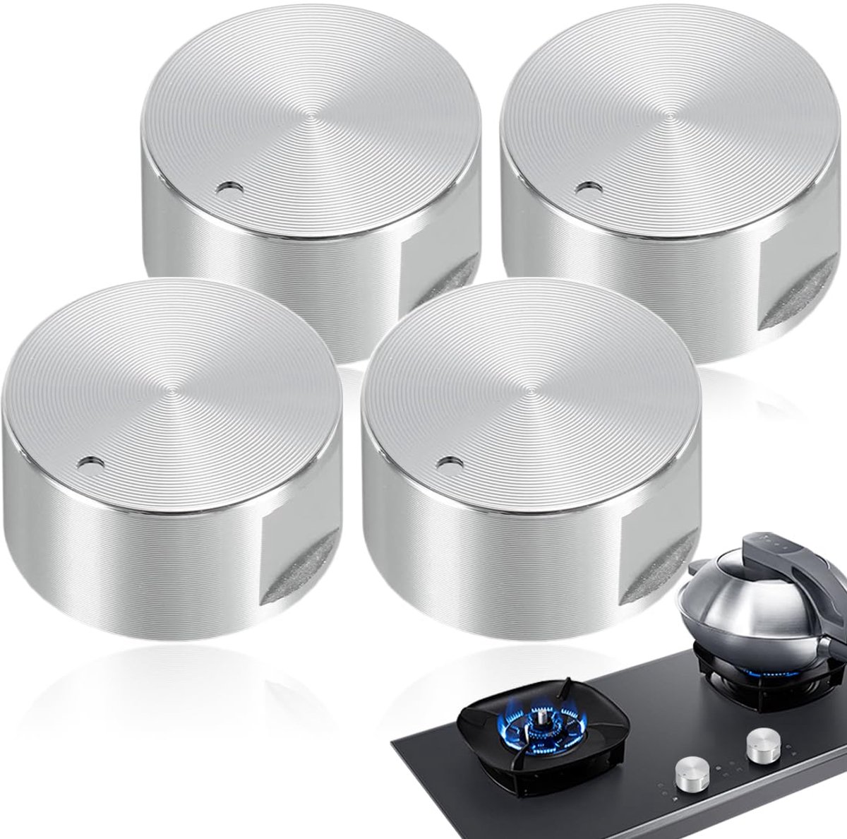 4-delige Gas Knoppen Set - 6mm Zink Legering - Zwart